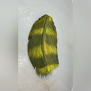 Adorable feather pin, signed 1987 wood and painted